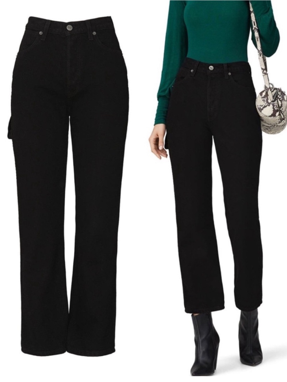 Reformation Jeans Black Twill Carpenter Jeans High Rise Straight Leg Utility